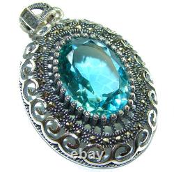 Vintage design 18.6 carat oval cut Aquamarine. 925 Sterling Silver handmade P