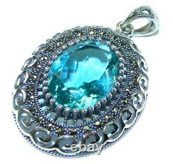 Vintage design 18.6 carat oval cut Aquamarine. 925 Sterling Silver handmade P