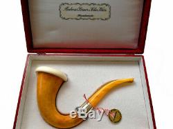 Vintage giant calabash meerschaum pipe BAUER sterling silver year 1980 unsmoked