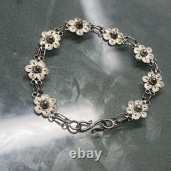 Vintage sterling silver 925 atural Open Slice Diamond Polki Cluster floral Chain