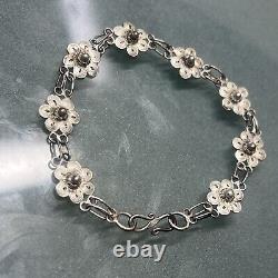 Vintage sterling silver 925 atural Open Slice Diamond Polki Cluster floral Chain