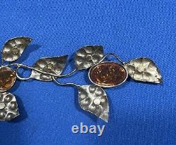 Vintage sterling silver And amber cabochon decoration 5 5/8 Long