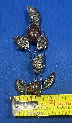 Vintage sterling silver And amber cabochon decoration 5 5/8 Long