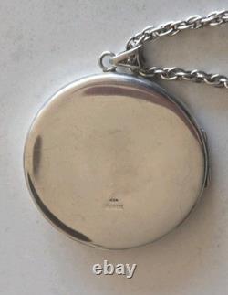 Vintage sterling silver Large round locket pendant with engraved floral design