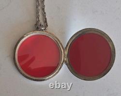 Vintage sterling silver Large round locket pendant with engraved floral design