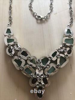 Vintage sterling silver Natural Gemstone Necklace Maxican Handmade Heavy #UR