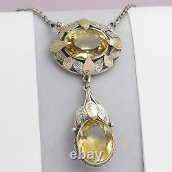 Vtg 1930s Art Deco Arts & Crafts Sterling Silver Rose Gold Citrine Necklace