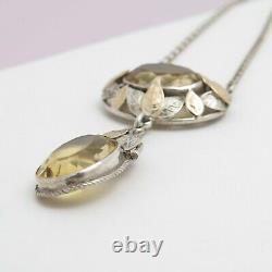 Vtg 1930s Art Deco Arts & Crafts Sterling Silver Rose Gold Citrine Necklace