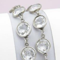 Vtg 1930s Art Deco Sterling Silver Bezel Set Glass Crystal Necklace