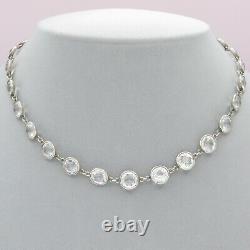 Vtg 1930s Art Deco Sterling Silver Bezel Set Glass Crystal Necklace