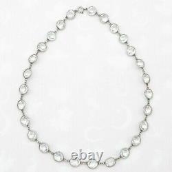 Vtg 1930s Art Deco Sterling Silver Bezel Set Glass Crystal Necklace