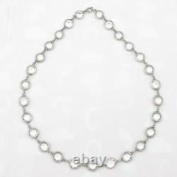 Vtg 1930s Art Deco Sterling Silver Bezel Set Glass Crystal Necklace