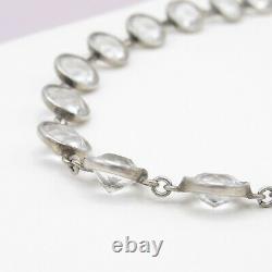 Vtg 1930s Art Deco Sterling Silver Bezel Set Glass Crystal Necklace