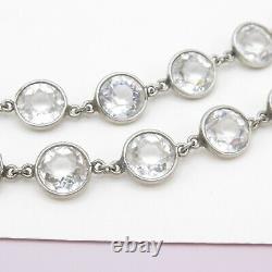 Vtg 1930s Art Deco Sterling Silver Bezel Set Glass Crystal Necklace