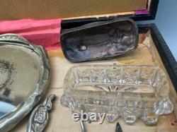 Vtg Antique Silver Color Art Nouveau Floral Dresser 10-piece Brushes Vanity Set