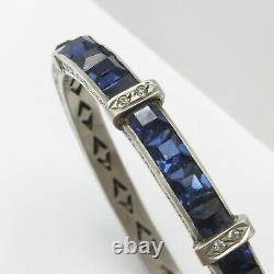 Vtg Art Deco Sterling Silver Channel Set Blue Glass Paste Buckle Bangle Bracelet