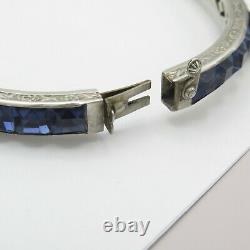 Vtg Art Deco Sterling Silver Channel Set Blue Glass Paste Buckle Bangle Bracelet
