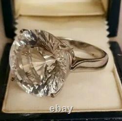 Vtg Huge 30ct Fantasy Cut Rock Crystal STATEMENT Ring Sz 8 Sterling Silver JOY