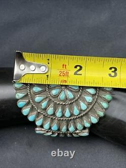 Vtg Huge 91g Old Pawn Navajo Cluster Turquoise Sterling Silver Cuff Bracelet