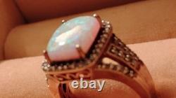 Vtg JWBR Opal & Beryl Wide Band Ring 925 Silver Size 8