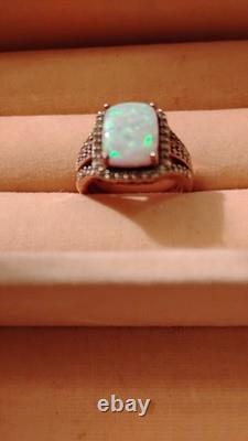 Vtg JWBR Opal & Beryl Wide Band Ring 925 Silver Size 8