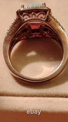 Vtg JWBR Opal & Beryl Wide Band Ring 925 Silver Size 8