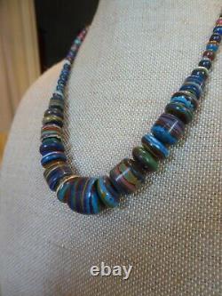 Vtg Jay King DTR sterling silver Rainbow Calsilica Mine Finds graduated necklace