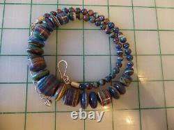 Vtg Jay King DTR sterling silver Rainbow Calsilica Mine Finds graduated necklace