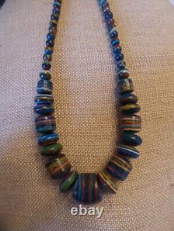 Vtg Jay King DTR sterling silver Rainbow Calsilica Mine Finds graduated necklace