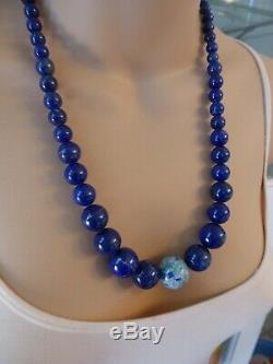 Vtg LRG Jay King DTR graduated lapis bead OPAL mosaic sterling silver necklace