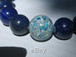 Vtg LRG Jay King DTR graduated lapis bead OPAL mosaic sterling silver necklace