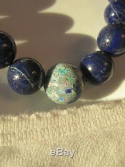 Vtg LRG Jay King DTR graduated lapis bead OPAL mosaic sterling silver necklace