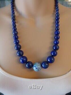 Vtg LRG Jay King DTR graduated lapis bead OPAL mosaic sterling silver necklace