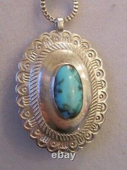 Vtg LRG Stamped sterling silver turquoise concho belt NECKLACE southwestern 110g