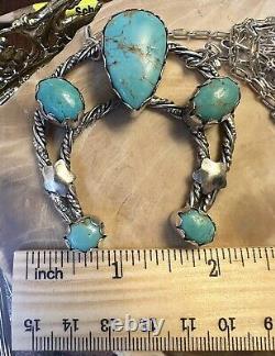 Vtg Native American Turquoise Squash Blossom 925 Sterling Silver Necklace 22 In
