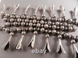 Vtg Navajo Sterling Silver Squash Blossom Necklace, Sand Cast Naja, 18 Blossoms