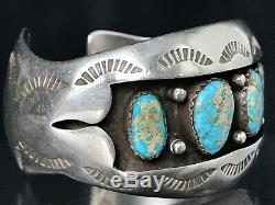 Vtg Old Pawn Navajo Sterling Silver Cluster Spiderweb Turquoise Cuff Bracelet 99