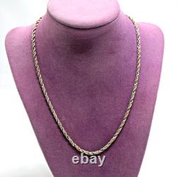 Vtg OroAmerica USA Sterling Silver & 14K Gold Rope Chain Necklace-3mm, 18, 15g