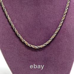 Vtg OroAmerica USA Sterling Silver & 14K Gold Rope Chain Necklace-3mm, 18, 15g
