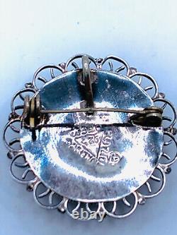 Vtg Plata de Jalisco Signed JFCM Sterling Silver Black Mosaic Art Deco Brooch