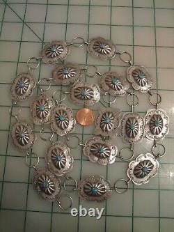 Vtg SIGNED Stamped sterling silver turquoise concho belt Navajo 40 long 70g