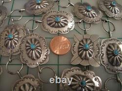 Vtg SIGNED Stamped sterling silver turquoise concho belt Navajo 40 long 70g