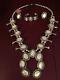Vtg Ss Navajo Mother Of Pearl Squash Blossom Necklace + 2 Rings+bracelet +++++