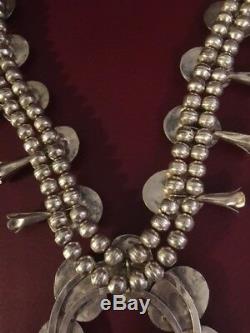 Vtg SS Navajo Mother of Pearl Squash Blossom Necklace + 2 Rings+Bracelet +++++