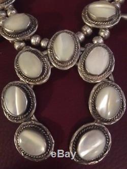 Vtg SS Navajo Mother of Pearl Squash Blossom Necklace + 2 Rings+Bracelet +++++