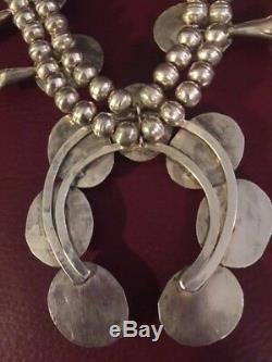 Vtg SS Navajo Mother of Pearl Squash Blossom Necklace + 2 Rings+Bracelet +++++