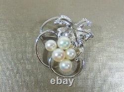 Vtg Signed Mikimoto Sterling Silver Akoya Pearl Grape Cluster Leaf Vines Brooch