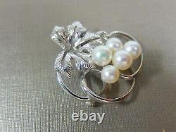 Vtg Signed Mikimoto Sterling Silver Akoya Pearl Grape Cluster Leaf Vines Brooch