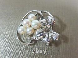 Vtg Signed Mikimoto Sterling Silver Akoya Pearl Grape Cluster Leaf Vines Brooch