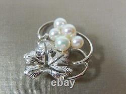 Vtg Signed Mikimoto Sterling Silver Akoya Pearl Grape Cluster Leaf Vines Brooch